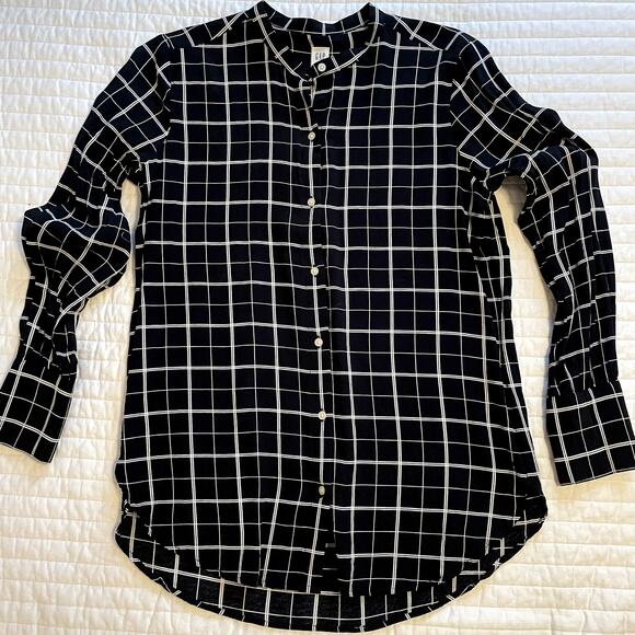 GAP Tops - Gap Black and White Windowpane Long Sleeve Blouse Womens Medium